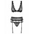 Obsessive Emperita - klein geborduurd lingerie set (zwart) - L/XL