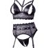 Set di Lingerie in Pizzo Lucido con Manette Bondage - Cottelli Collection (Nero)  - M