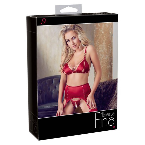 Abierta Fina - glinsterende ketting lingerieset (rood) - M