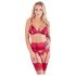 Abierta Fina - Shimmering Chain Lingerie Set (Red)  - M