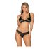 Obsessive Luvae - Blumenverzierte, Strass-BH-Set (Schwarz)