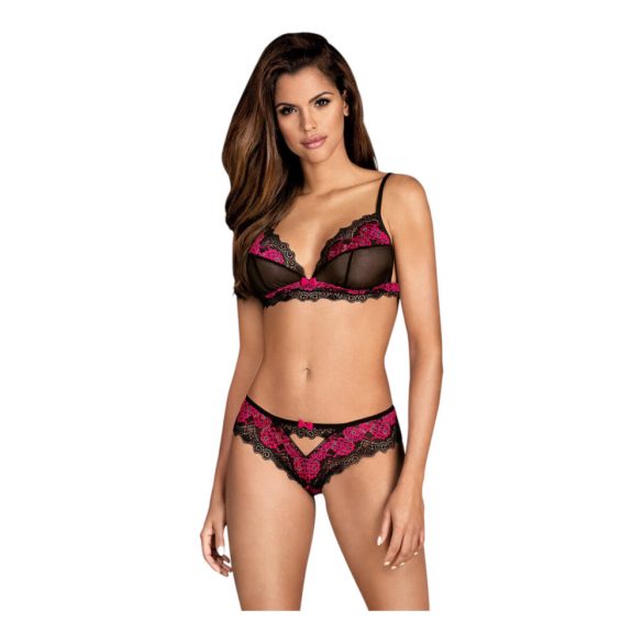 Obsessive Tulia - Lace Lingerie Set (Black-Pink)