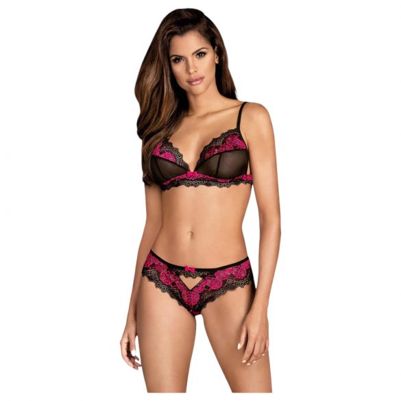 Obsessive Tulia - Lace Lingerie Set (Black-Pink)