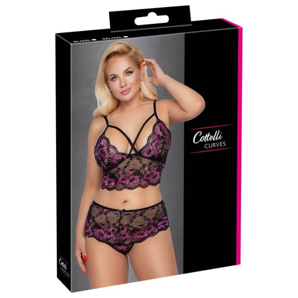 Set sutien floral Cottelli Plus Size (negru-lila)