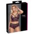 Cottelli Plus Size - Blumiges BH-Set (Schwarz-Lila)