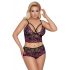 Cottelli Plus Size - Blumiges BH-Set (Schwarz-Lila)