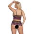 Cottelli Grande Taille - Ensemble soutien-gorge fleuri (noir-violet)