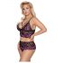 Cottelli Plus Size - Floral Bra Set (Black-Purple)  - 3XL/4XL