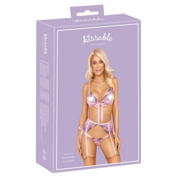 Kissable - rožinė gėlėmis siuvinėta apatinio trikotažo komplektas  - L/XL