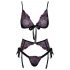 Kissable - zwart bh set met roze-paarse borduursel