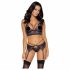 Cottelli - 3-Piece Lace Lingerie Set (Black-Purple)