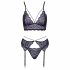 Cottelli - 3-Piece Lace Lingerie Set (Black-Purple)