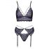 Cottelli - 3-Piece Lace Lingerie Set (Black-Purple)  - L