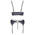 Cottelli - 3-Piece Lace Lingerie Set (Black-Purple)  - L