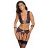 Cottelli Bondage - Lingerie Set with Hand Restraints (Black-Purple)  - M