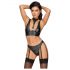 Cottelli Bondage - Glossy Bra Set with Hand Restraints (Black)  - M