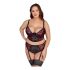 Set di intimo sexy in pizzo con motivi floreali e reggicalze (nero-rosso) - Taglie Forti Cottelli