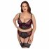 Cottelli Plus Size - Bra and Garter Set (Black-Red)