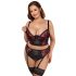 Set di intimo sexy in pizzo con motivi floreali e reggicalze (nero-rosso) - Taglie Forti Cottelli