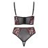 Set di intimo sexy in pizzo con motivi floreali e reggicalze (nero-rosso) - Taglie Forti Cottelli