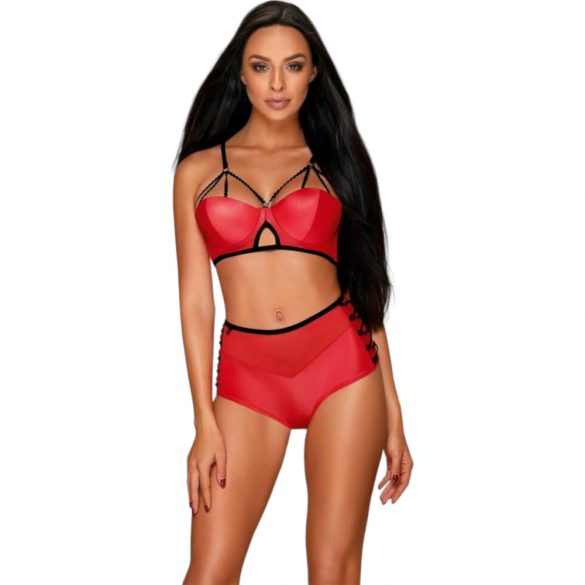 Obsessive Leatheria - set sutien efect de piele (roșu) - S/M