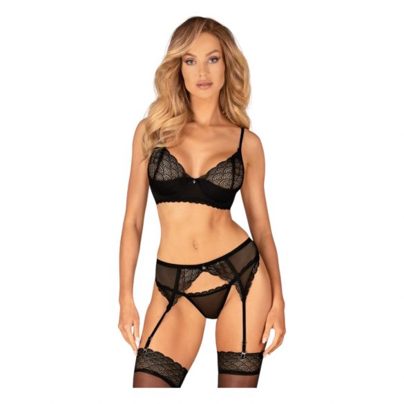 Obsessive Chemeris - BH-Set mit Strumpfhalter (schwarz)  - M/L