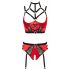 Abierta Fina - Breast Lifting Set with Rings and Straps (Red-Black)