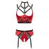 Abierta Fina - Breast Lifting Set with Rings and Straps (Red-Black)  - 80B/M