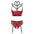 Abierta Fina - Open Bra Set with Rings and Straps (Red-Black) - 85C/L