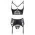 Abierta Fina - Sparkling Strappy Lace Lingerie Set (Black)  - 80B/M