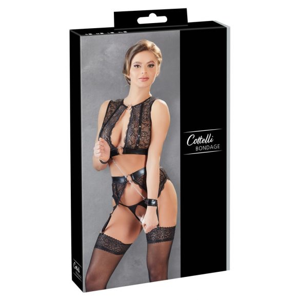 Cottelli Bondage - Glänzende gestreifte, spitzenunterwäsche set (4 teilig)