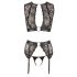 Set di Lingerie Bondage in Pizzo e Strisce Lucide con Borchie e Polsiere (4 pezzi)