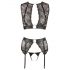 Cottelli Bondage - Glossy Striped, Lace Lingerie Set (4 Pieces)