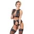 Cottelli Bondage - glanzend streepjes, kanten lingerie set (4-delig) - M