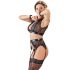 Set di Lingerie Bondage in Pizzo e Strisce Lucide con Borchie e Polsiere (4 pezzi)  - M