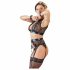 Cottelli Bondage - Glossy Striped, Lace Lingerie Set (4 Pieces)  - M