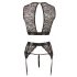 Set di Lingerie Bondage in Pizzo e Strisce Lucide con Borchie e Polsiere (4 pezzi)  - M