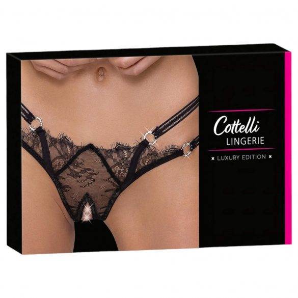 Cottelli - Luxury Open Crotch Thong with Rings (Black)