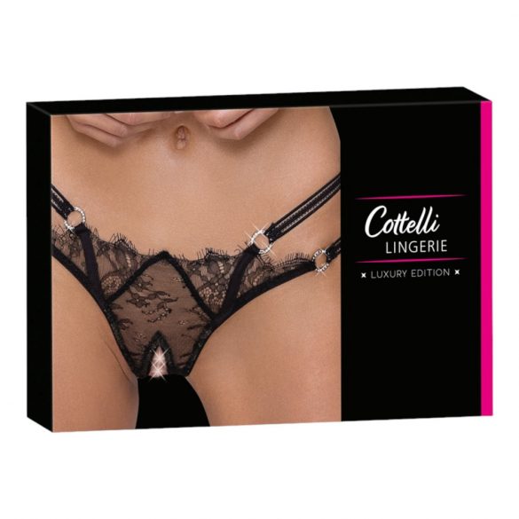 Cottelli - Luxury Open Crotch Thong with Rings (Black)  - M/L