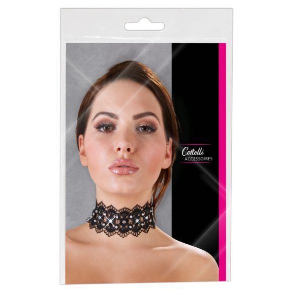 Collana in Pizzo con Perle e Strass di Cottelli (Nero)