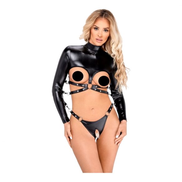 Open-Cup Bondage Set - Black  - M