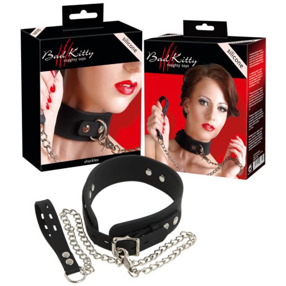 Bad Kitty - Silikon Halsband mit Leine (schwarz)