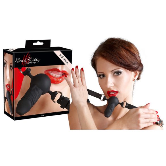 Bad Kitty - mordaș de silicon cu mini dildo (negru)