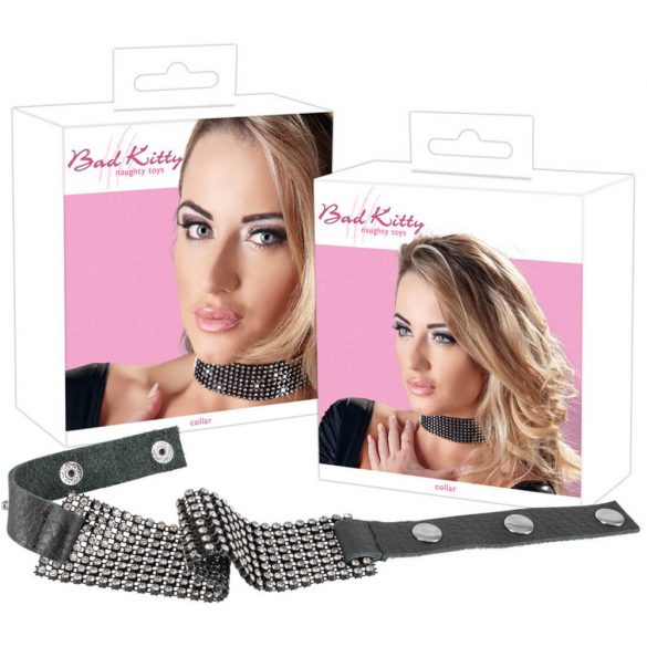 Bad Kitty - strass halsband (zwart)