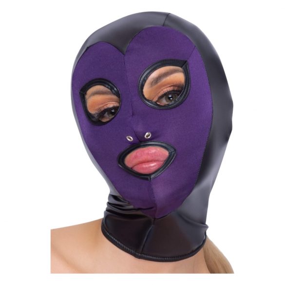 Zwarte Kat - glanzende zuignapmasker (paars-zwart)