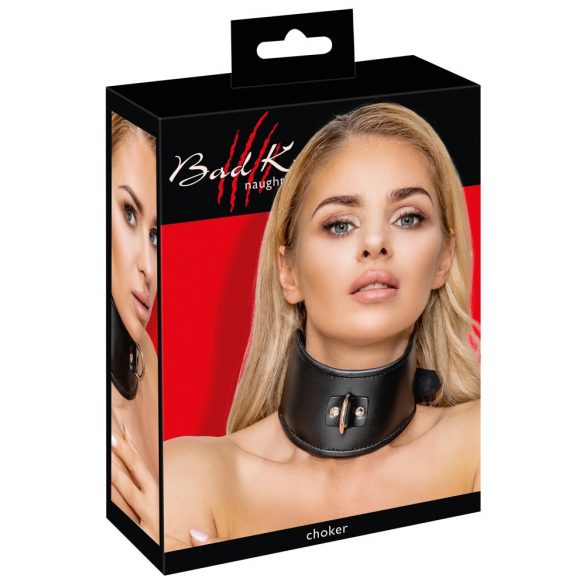 Bad Kitty - Lederimitat Halsband mit Ring (Schwarz)