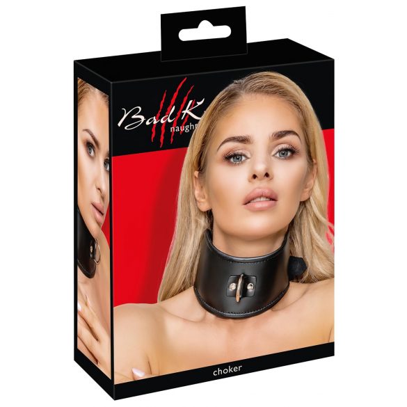 Black Bad Kitty - Faux Leather Collar with Ring