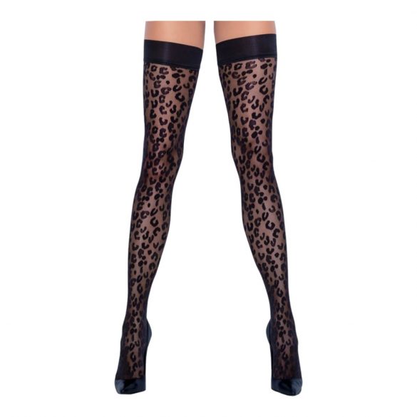 Cottelli Legwear - Leopard Print Thigh Highs (Black)  - 3