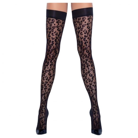 Cottelli Legwear - Leopard Print Thigh Highs (Black)  - 5