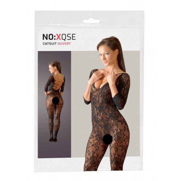 NO:XQSE - Gėlių raštų bodystocking - juoda (S-L)